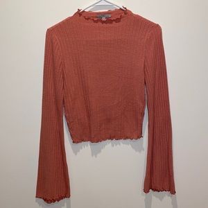 💖Bundle💖 Pink/Orange Long Sleeve Cropped Shirt w/Bell Sleeves and Lettuce Trim
